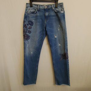 Ei8ht Dreams Womens Blue Floral Embroidery Unhemmed Distressed Denim Jeans 28